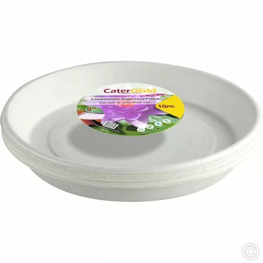 Disposable Compostable Eco-Bio Bagasse Sugarcane Plates 9" Pack of 10 ST80365 (Parcel Rate)