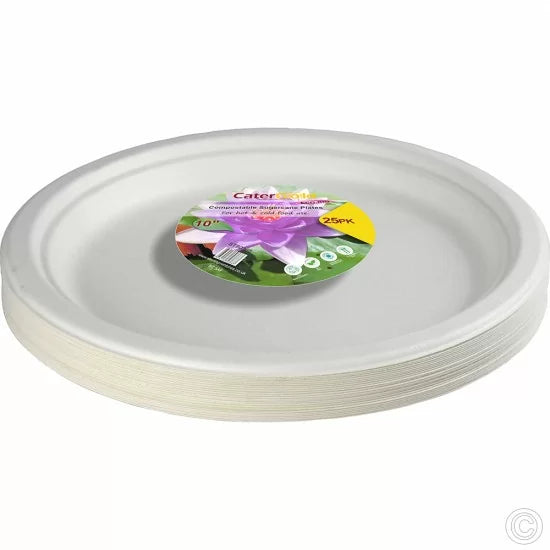 Disposable Compostable Eco-Bio Bagasse Sugarcane Plates 10" Pack of 25 ST80368 (Parcel Rate)