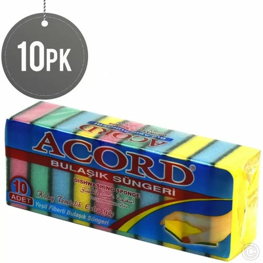 Accord Double Sided Kitchen Washing Up Sponges Scourers 8 x 2 cm Pack of 10 STR518 (Parcel Rate)