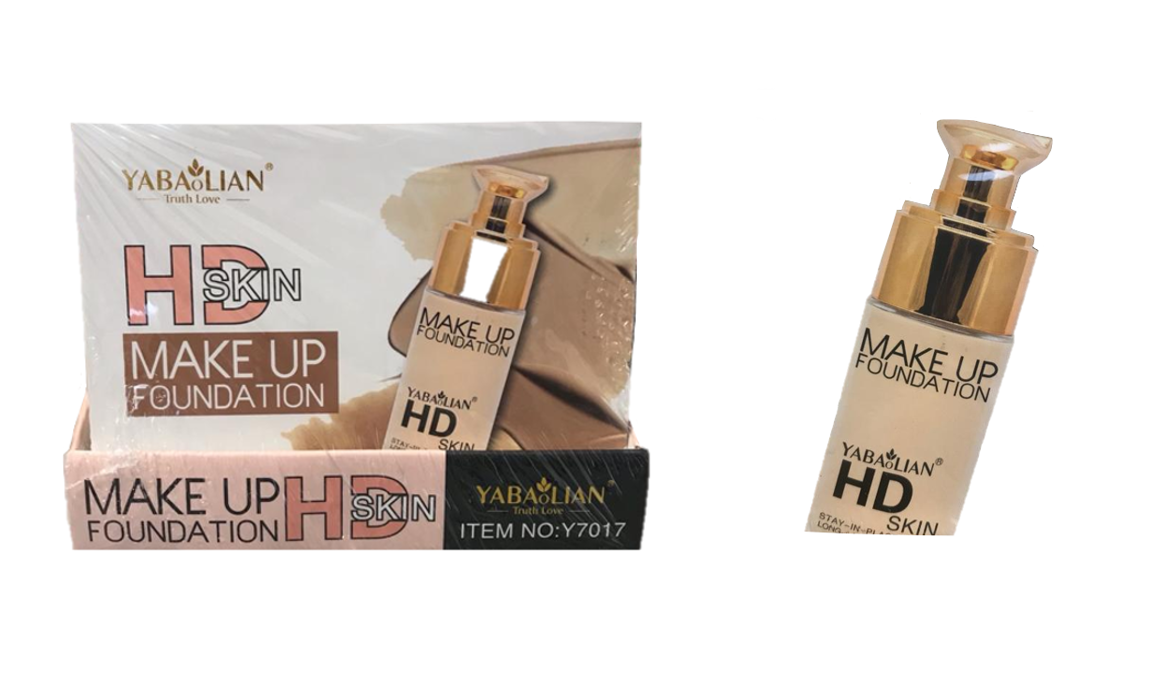 Yabaolian HD Skin Liquid Pump Foundation Assorted Colours Box of 12 Y7017 (Parcel Rate)