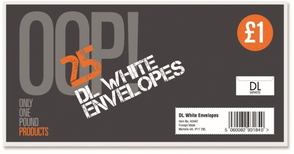 OOP! DL White Envelopes Pack of 25 A2442 (Parcel Rate)