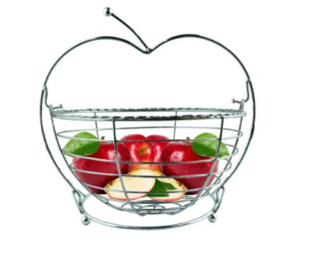 Durable Chrome Metal Swinging Fruit Basket Apples Design 25 x 30.5 x 27cm 1546 (Parcel Rate)