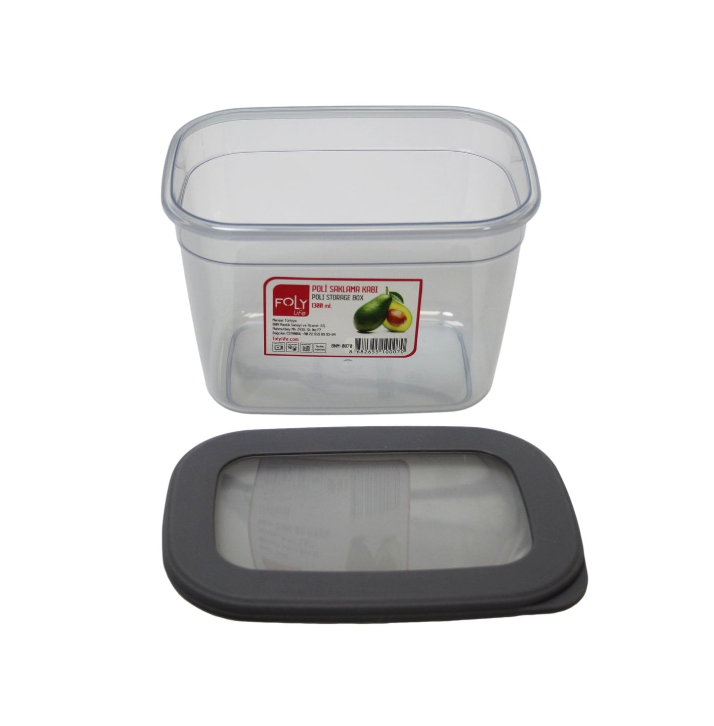 Poli Plastic Food Storage Container Box Grey 1.3 Litre 16 x 10 cm BNM0070 (Parcel Rate)