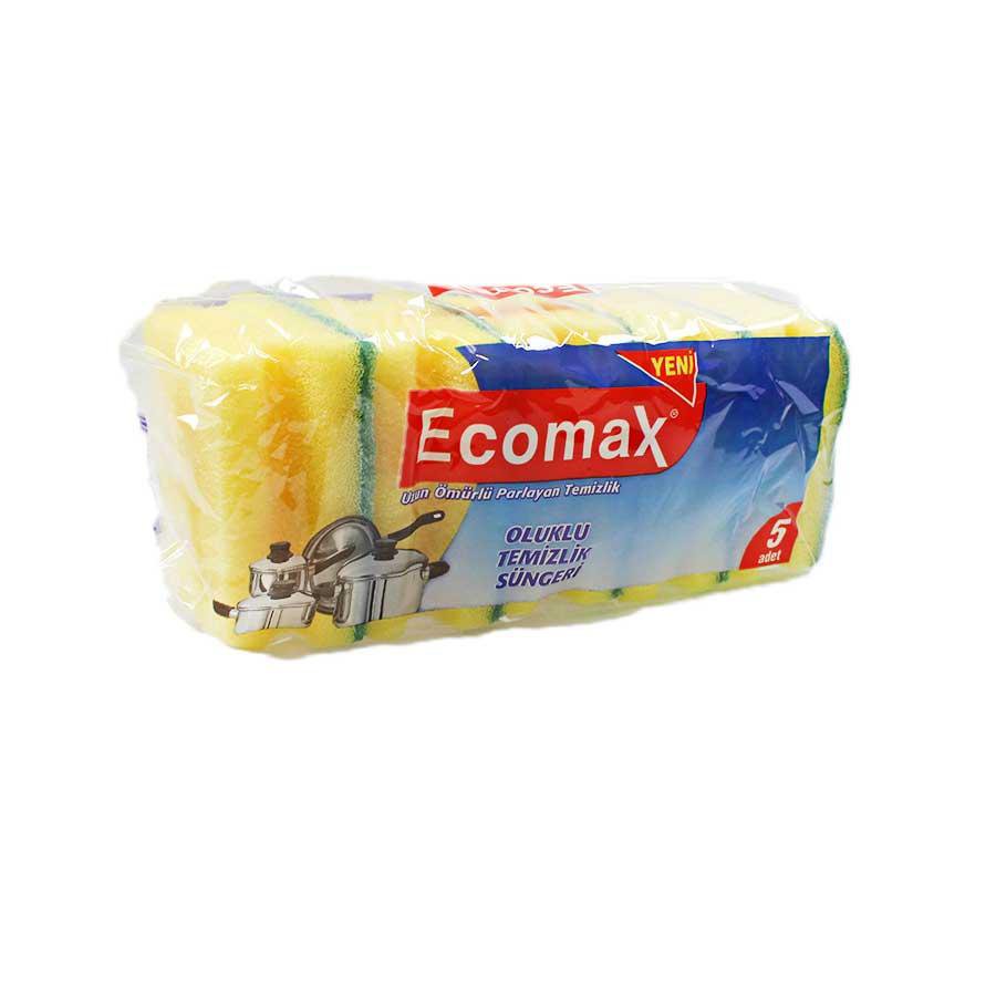 Ecomax Yellow Double Sided Grooved Kitchen Washing Up Sponges Scourers Pack of 5 CE1475 (Parcel Rate)