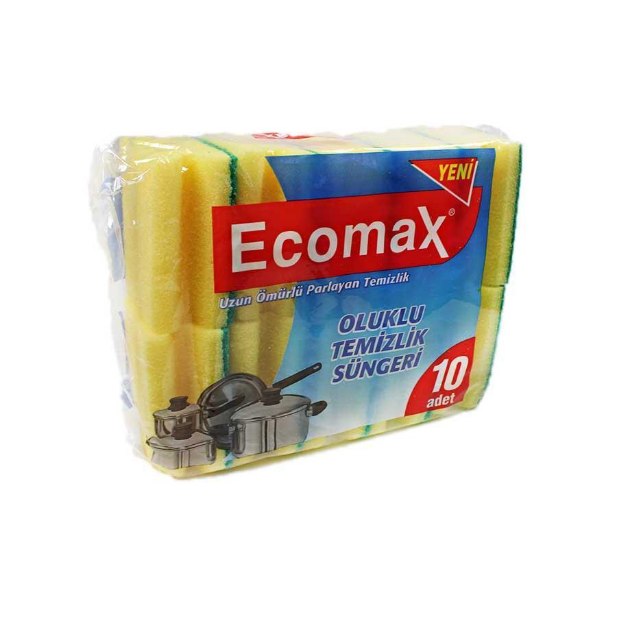 Ecomax Yellow Double Sided Grooved Kitchen Washing Up Sponges Scourers Pack of 10 (Parcel Rate)