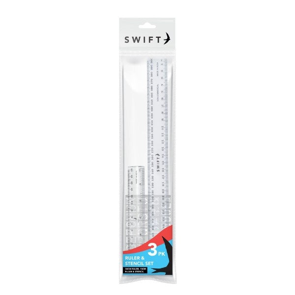 3 Pack Rulers 30cm 15cm & 30cm Stencil Ruler Set P2384 (Large Letter Rate)