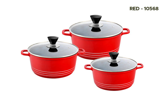 Laria Non Stick Die Cast Stockpot Pan Set 3pcs Red 10568 / AA2211 (Big Parcel Rate)