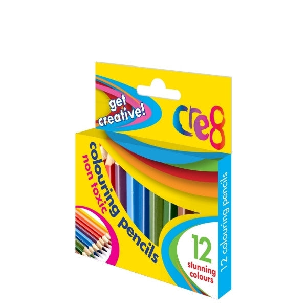 Cre8 Colouring Pencils 1/2 Size Pack of 12 Assorted Colours (Parcel Rate)