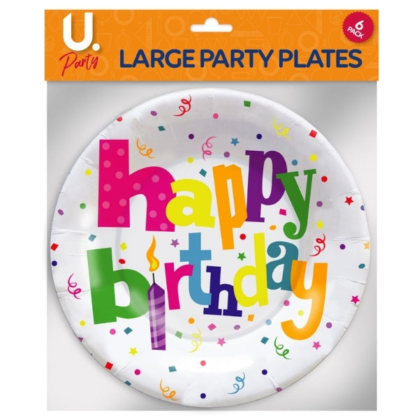 Disposable Paper Happy Birthday Party Plates Pack of 6 P2706 (Large Letter Rate)