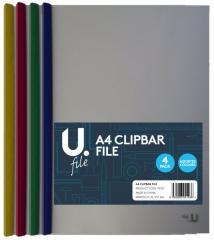 4 Pack A4 Clipbar File School College Home Stationery p2751 (Parcel Rate)