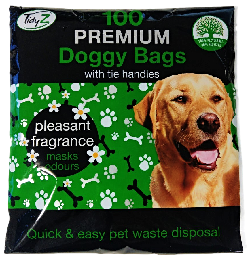 Premium Doggy Poo Bags with Tie Handles Fragrance Pack of 100 B0355 / B0355A (Parcel Rate)