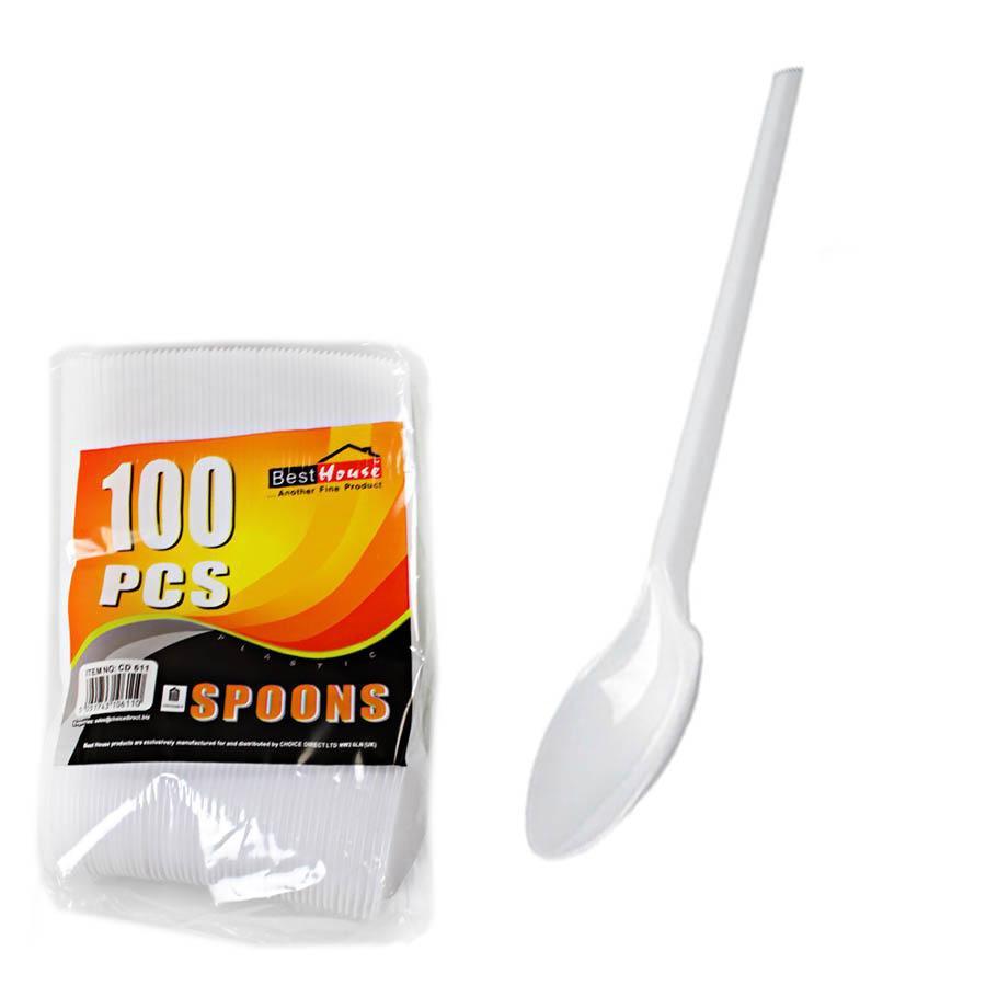 Disposable White Plastic Spoons Pack of 100 AP1003 / THL9581 (Parcel Rate)