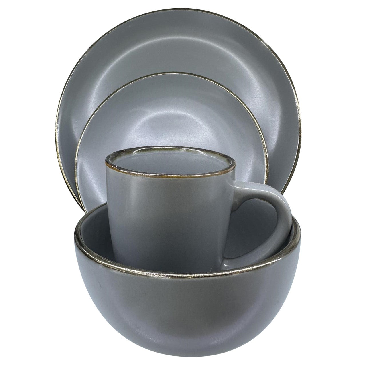 Durane Gold Rim Dinnerware Set 16pc Grey 10500 (Parcel Plus  Rate)