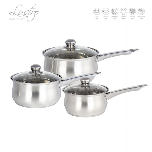 SQ Professional Lustro Stainless Steel Saucepan Set of 3 Silver 10657 (Big Parcel Rate)