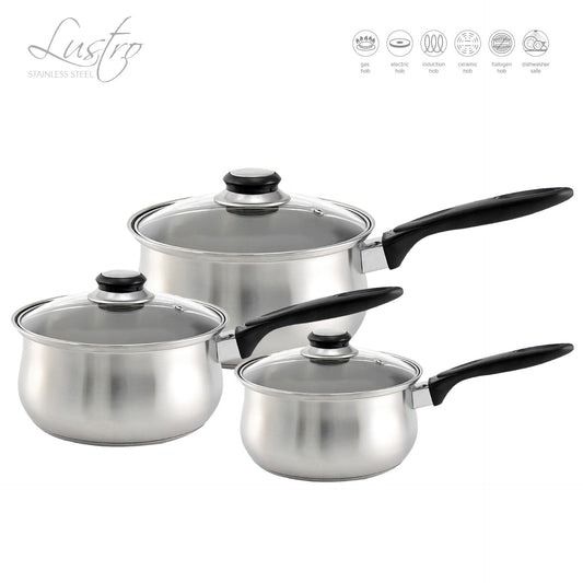 SQ Professional Lustro Stainless Steel Saucepan Set of 3 Black 10658 (Big Parcel Rate)