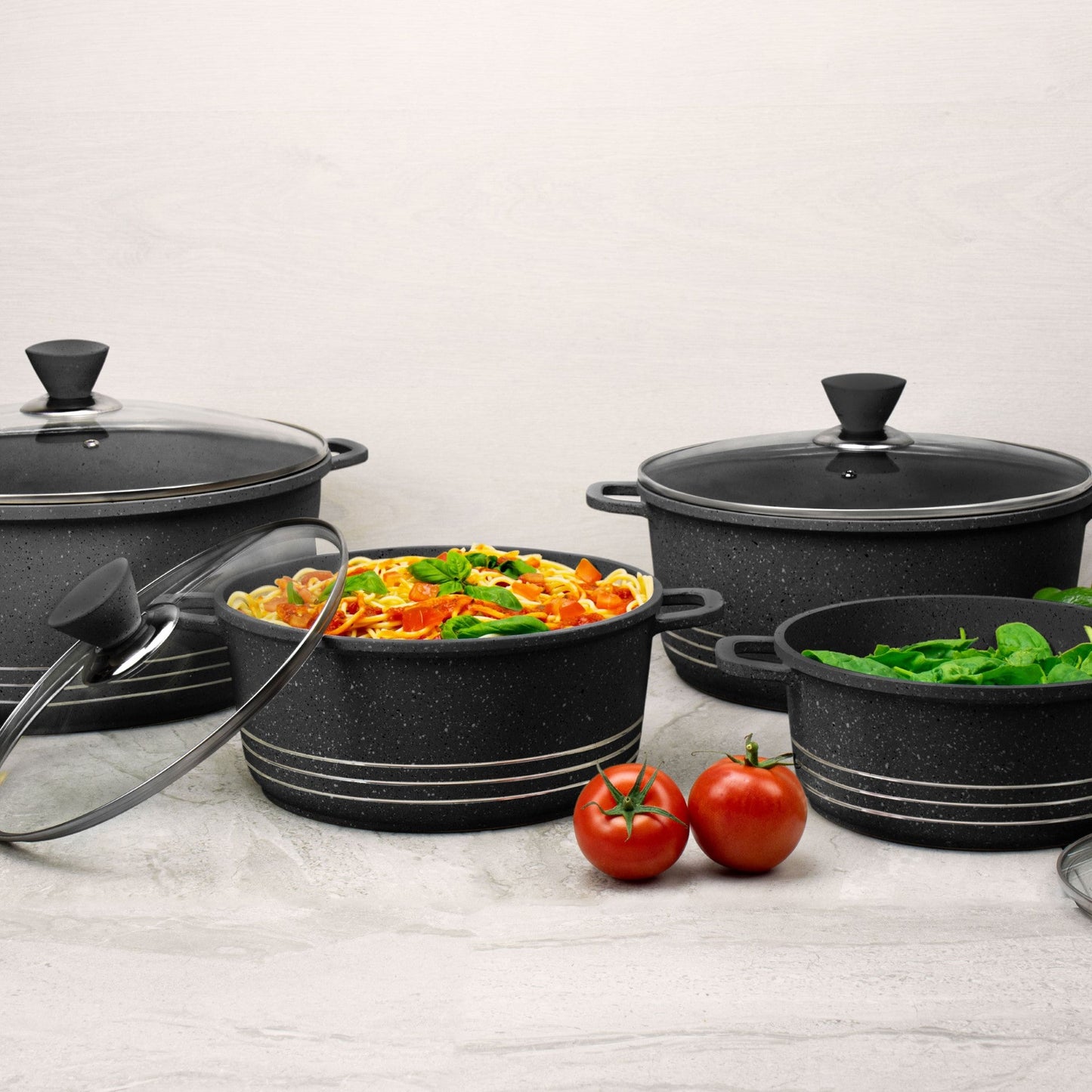 Laria Marbell Die Cast Stockpot Pan Set 4pcs Black 10884 (Big Parcel Rate)