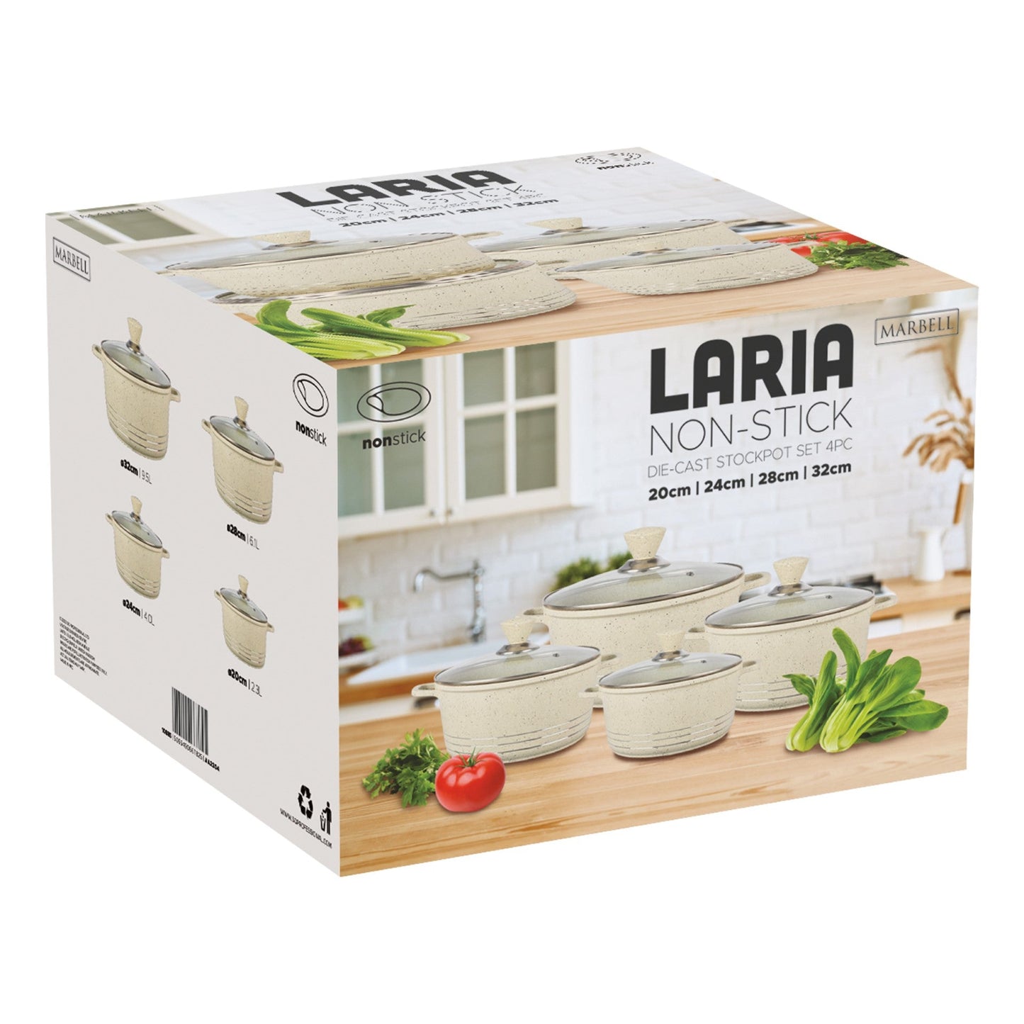 Laria Marbell Die Cast Stockpot Pan Set 4pcs Cream 10885 (Big Parcel Rate)