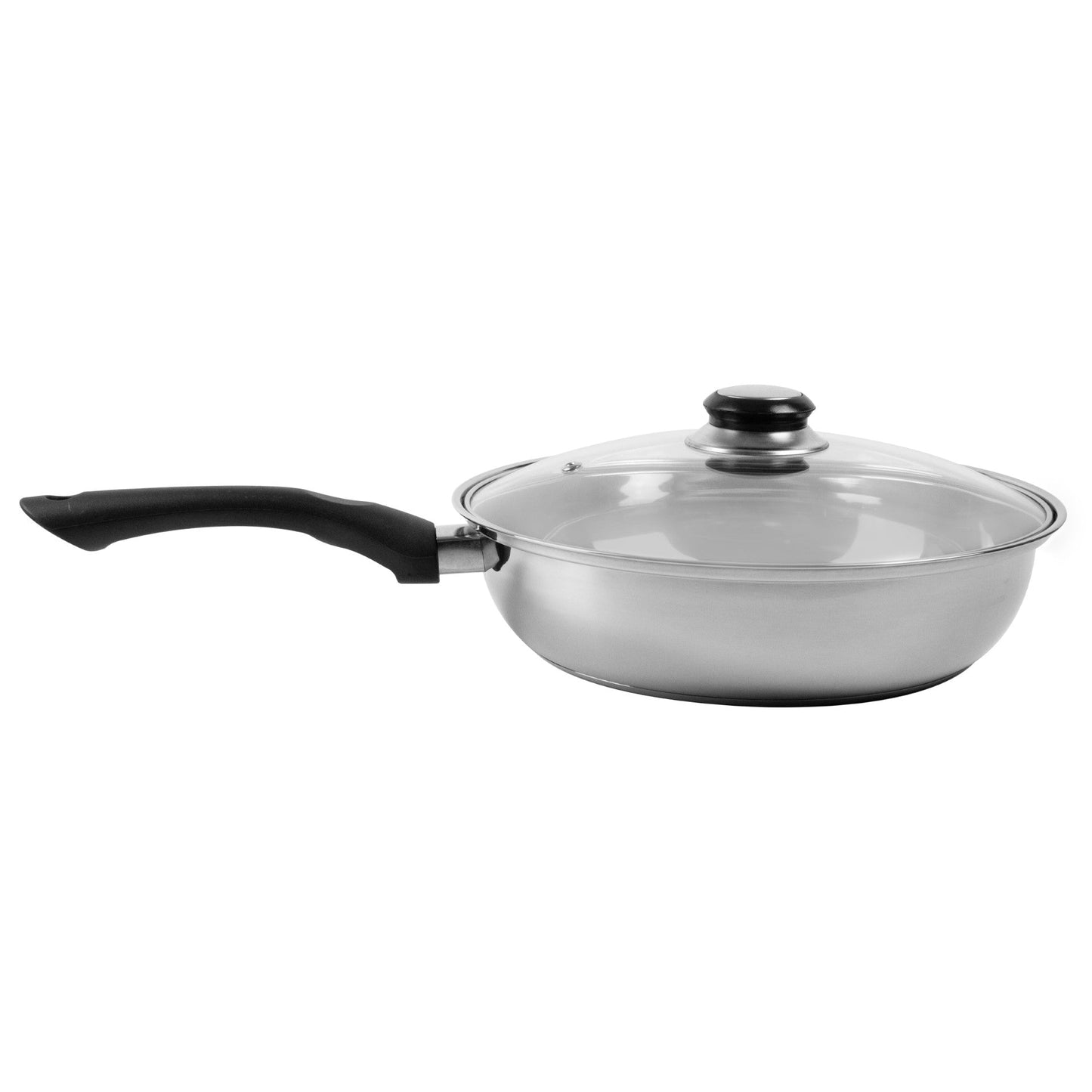 SQ Professional Lustro Stainless Steel Frying Pan with Lid 24 cm Black 10911 (Parcel Rate)