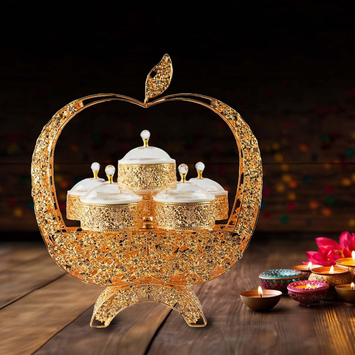 Durane Metal / Plastic Ornate Party Serving Tray Stand Gold A045G Apple 11038 (Big Parcel Rate)