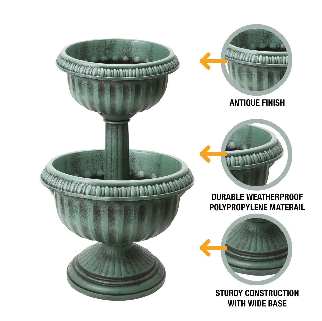 2 Tier Planter Antique Effect Garden Decoration 1125 (Parcel Rate)