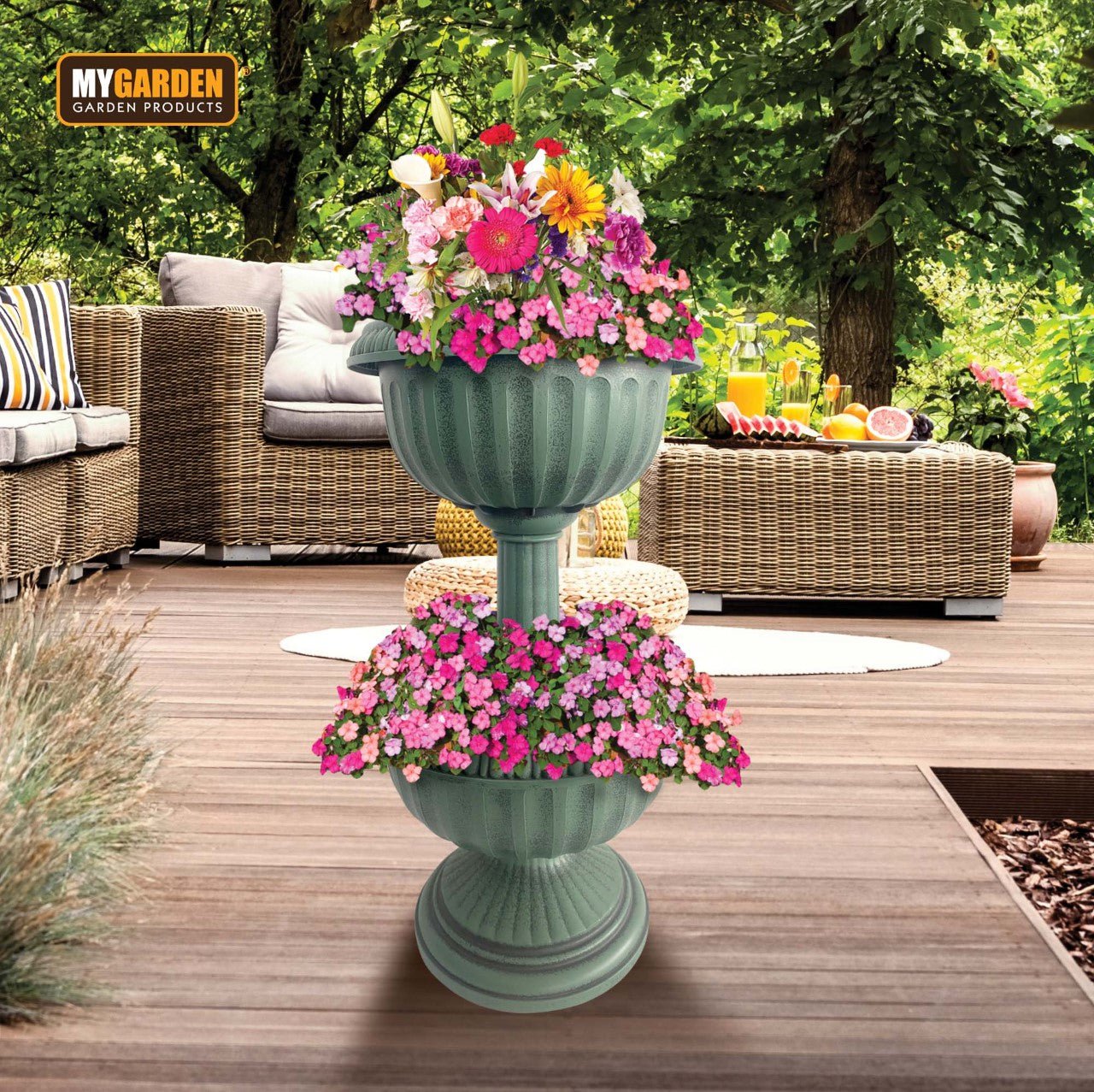 2 Tier Planter Antique Effect Garden Decoration 1125 (Parcel Rate)