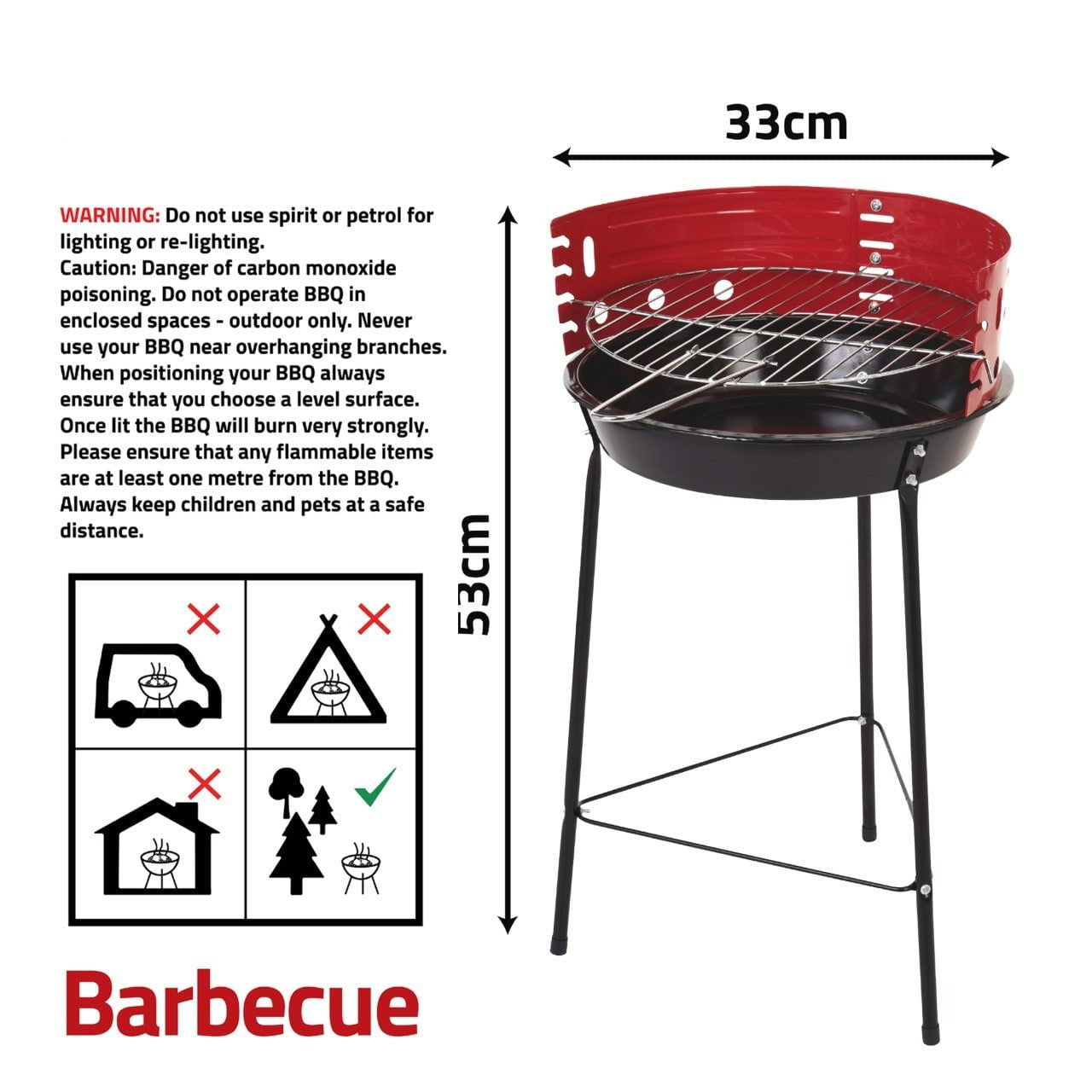 Portable Round BBQ Grill 14" with 4 Adjustable Grilling Levels 1161 (Big Parcel Rate)