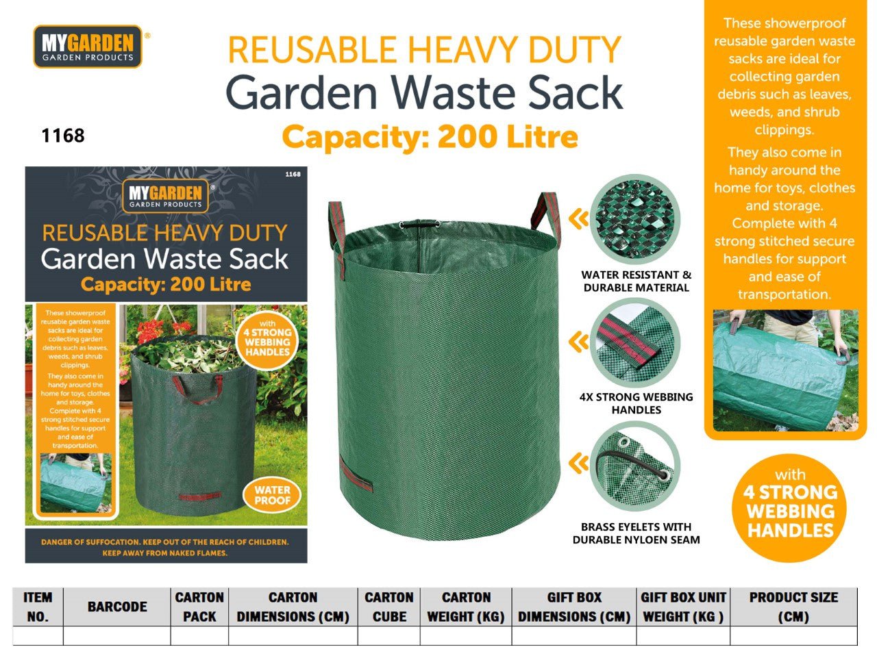 200 Litre Reusable Heavy Duty Garden Waste Sack 1168 (Parcel Rate)