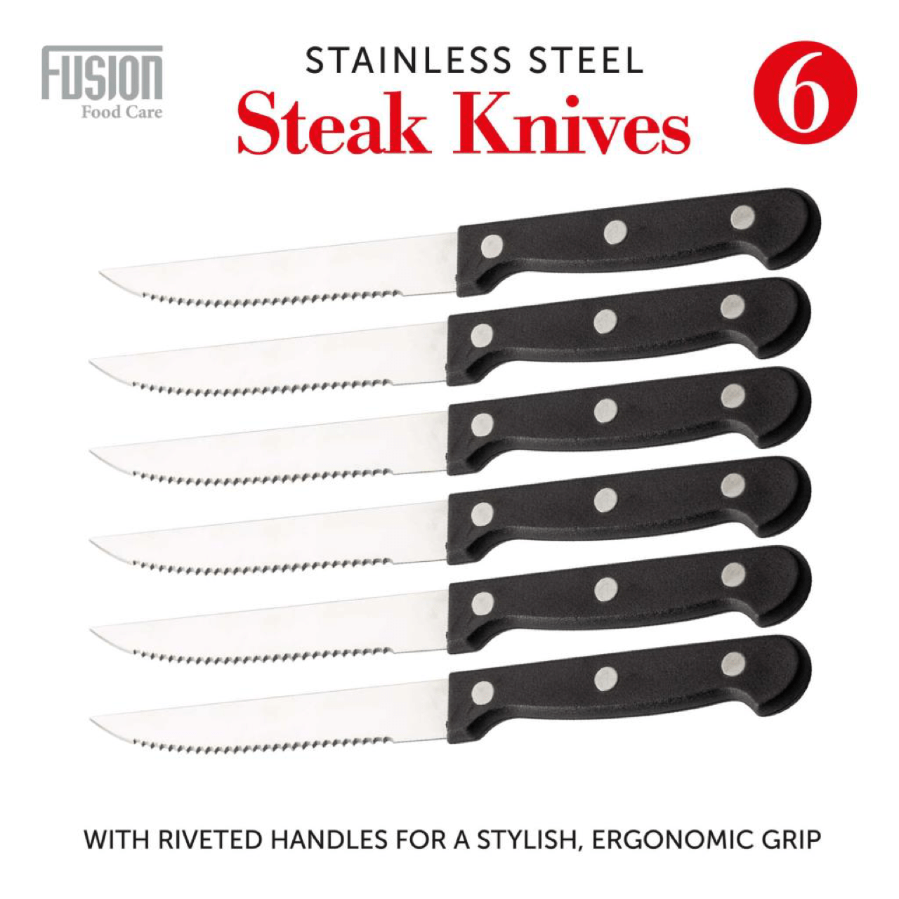 Stainless Steel Serrated Edge Steak Knives Pack of 6 7345 (Parcel Rate)