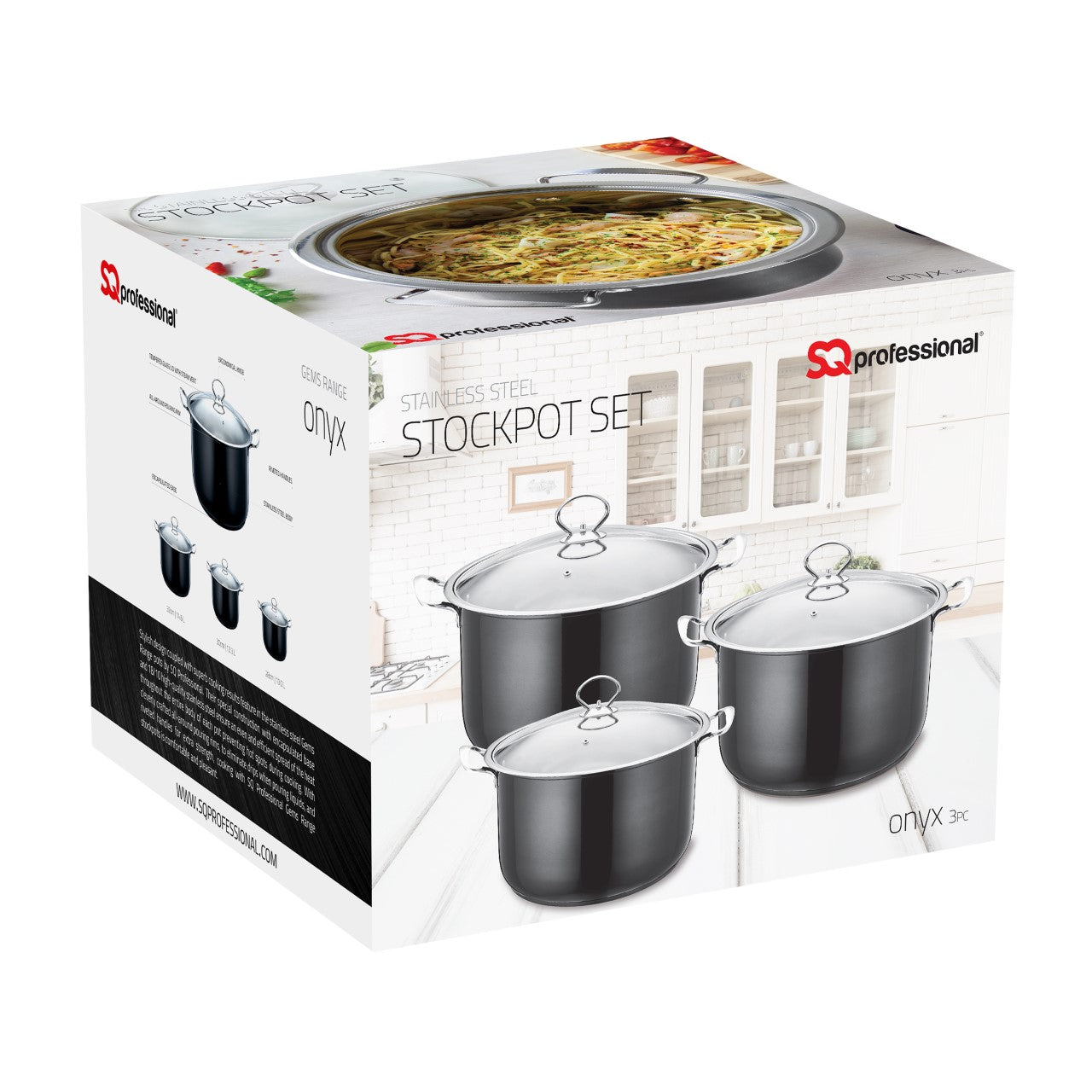 Gems  Stainless Steel Stockpot Set 3PC Onyx  5780 10-12.30-14.60L 9578 (Big Parcel)