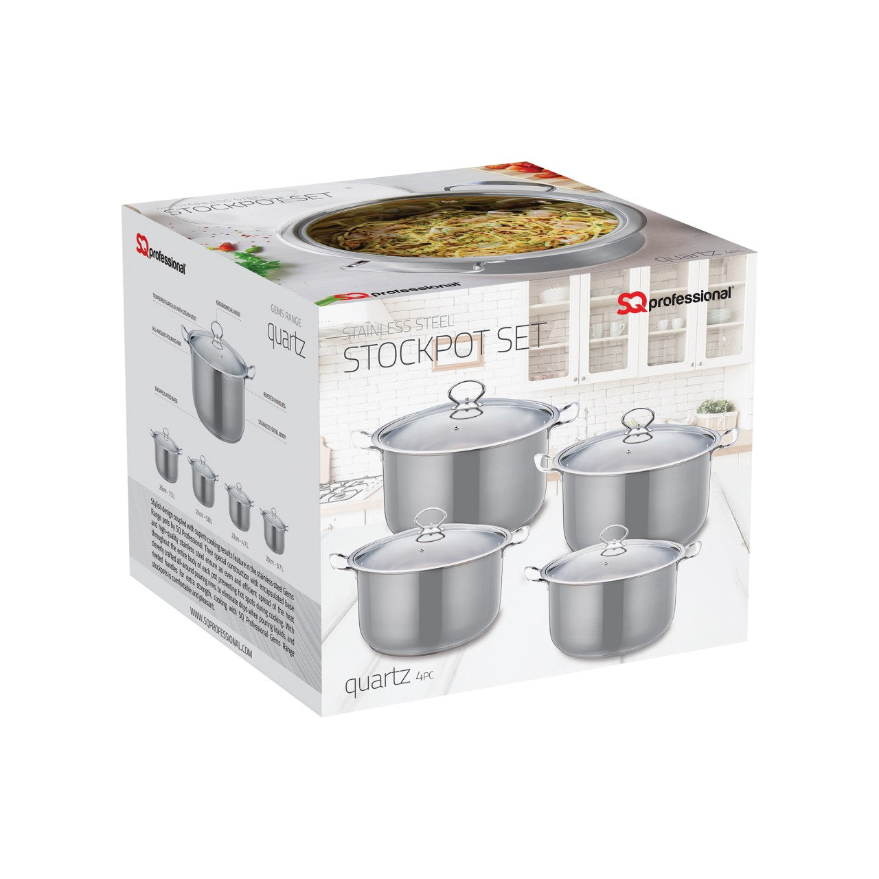 Stainless Steel Stockpot GEMS Sq Pro Quartz 4 Pack 3.7, 4.7, 5.8 Litre 9581 / 3472  (Big Parcel)