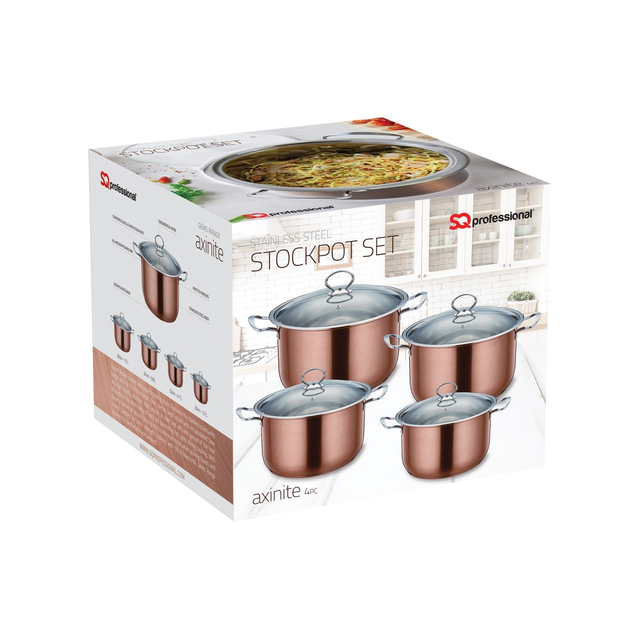 Gems Stainless Steel Stockpot Set 4Pc Axinite 3.7L- 4.7L - 5.80L - 7.5L 9583 (Big Parcel Rate)