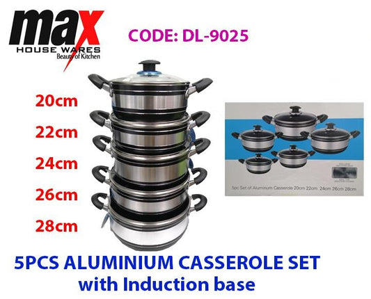 Aluminium Casserole Pan Set of 5 20 - 28 cm DL9025 (Big Parcel Rate)